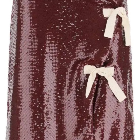 Ganni Sequin Midi Skirt with Bows - Burgundy size 34 - Picture 4 of 8